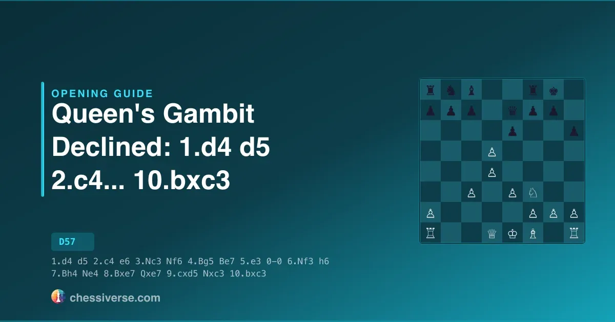Queen's Gambit Declined: 1.d4 d5 2.c4...... 10.bxc3: A Complete Guide