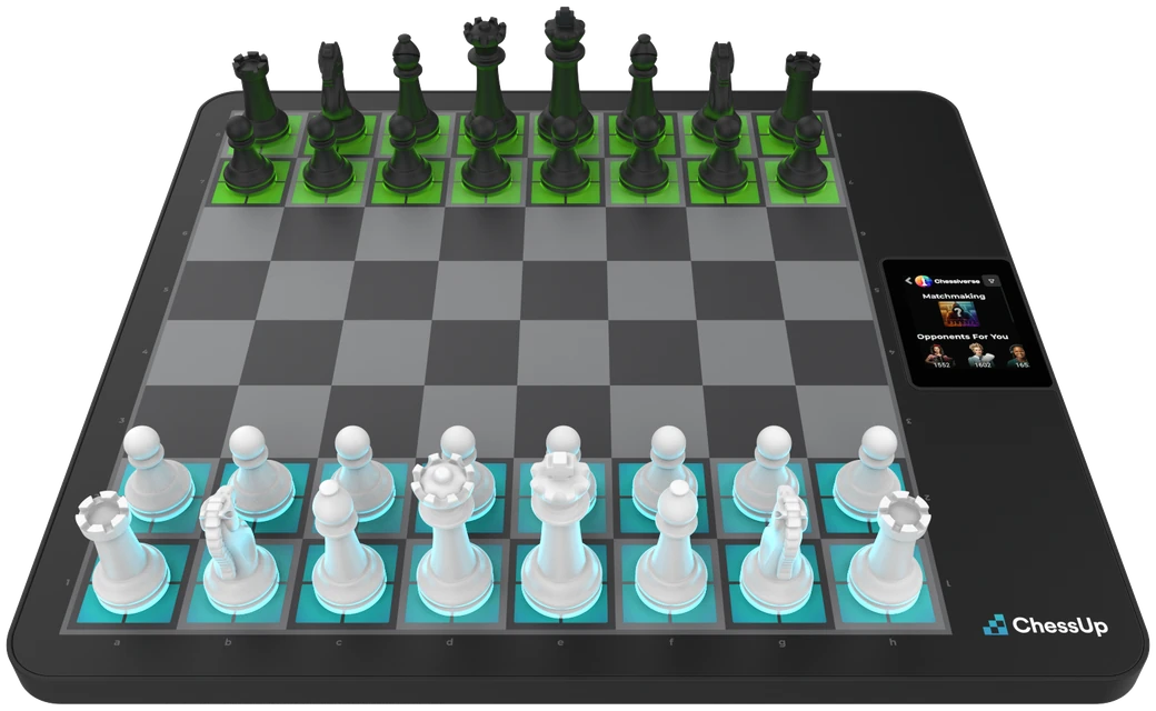 ChessUp 2 smart chess board with the Chessiverse app on its screen