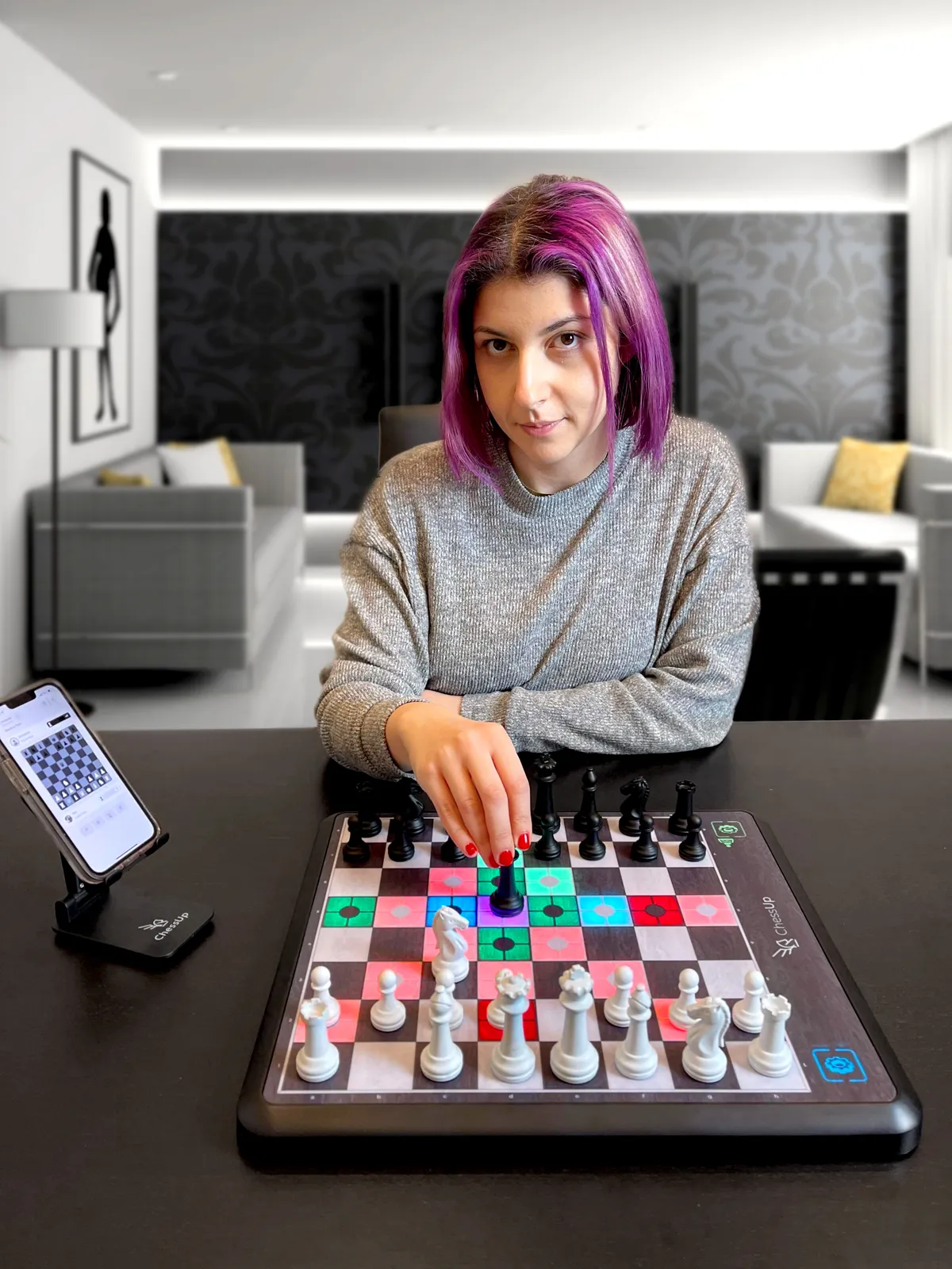 Playing Chessiverse bots on the ChessUp board with the move-lights on and the app paired